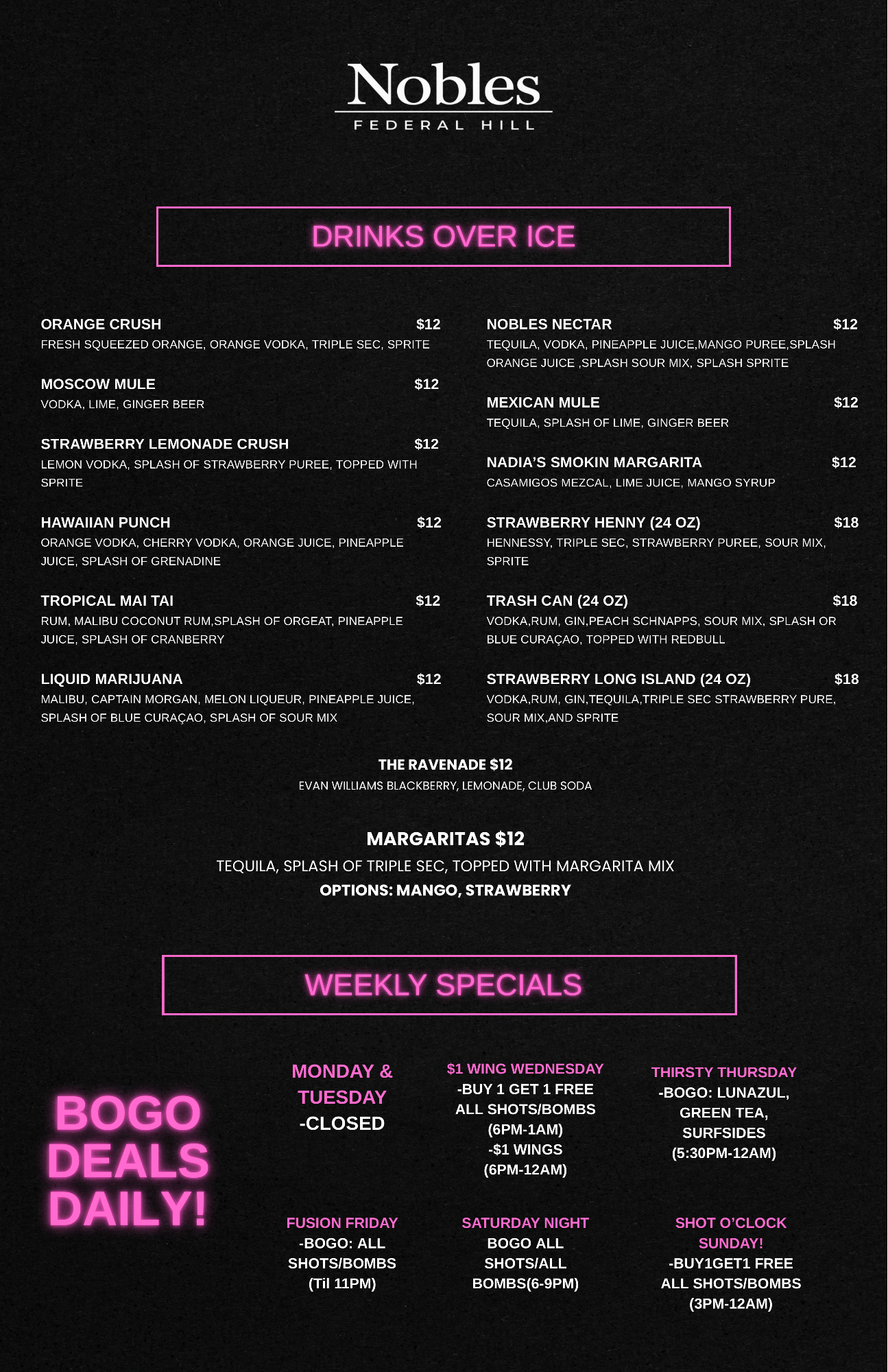 nobles bar and grill menu