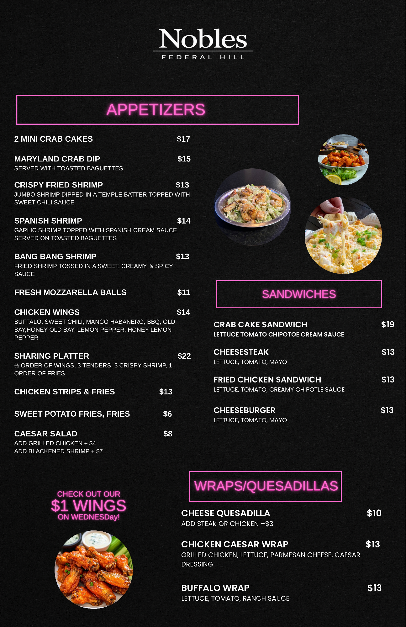 nobles bar and grill menu